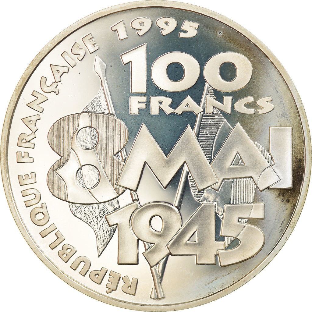 Munten, Frankrijk, 8 mai 1945, 100 Francs, 1995, Proof, FDC, Zilver, KM:1116.2