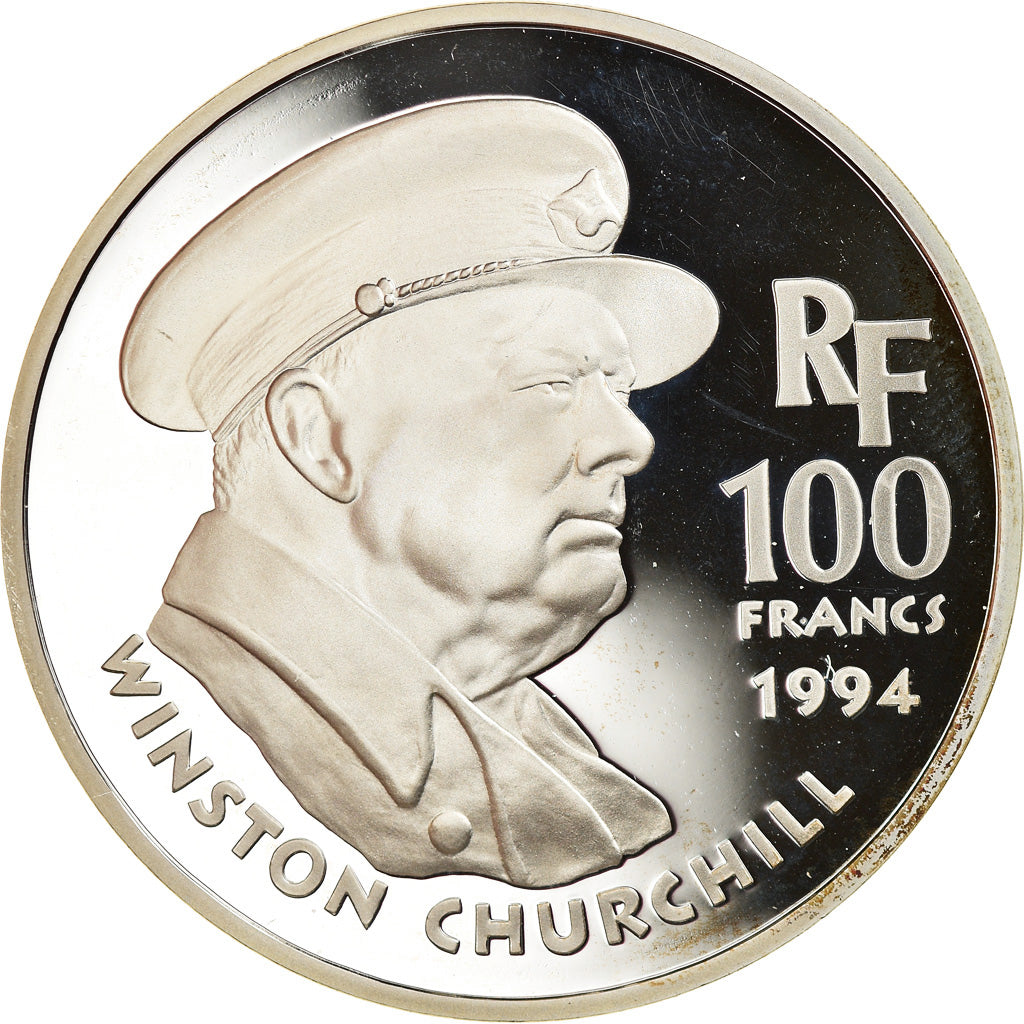 Moneta, Francja, Churchill, 100 Francs, 1994, Proof, MS(65-70), Srebro, KM:1037