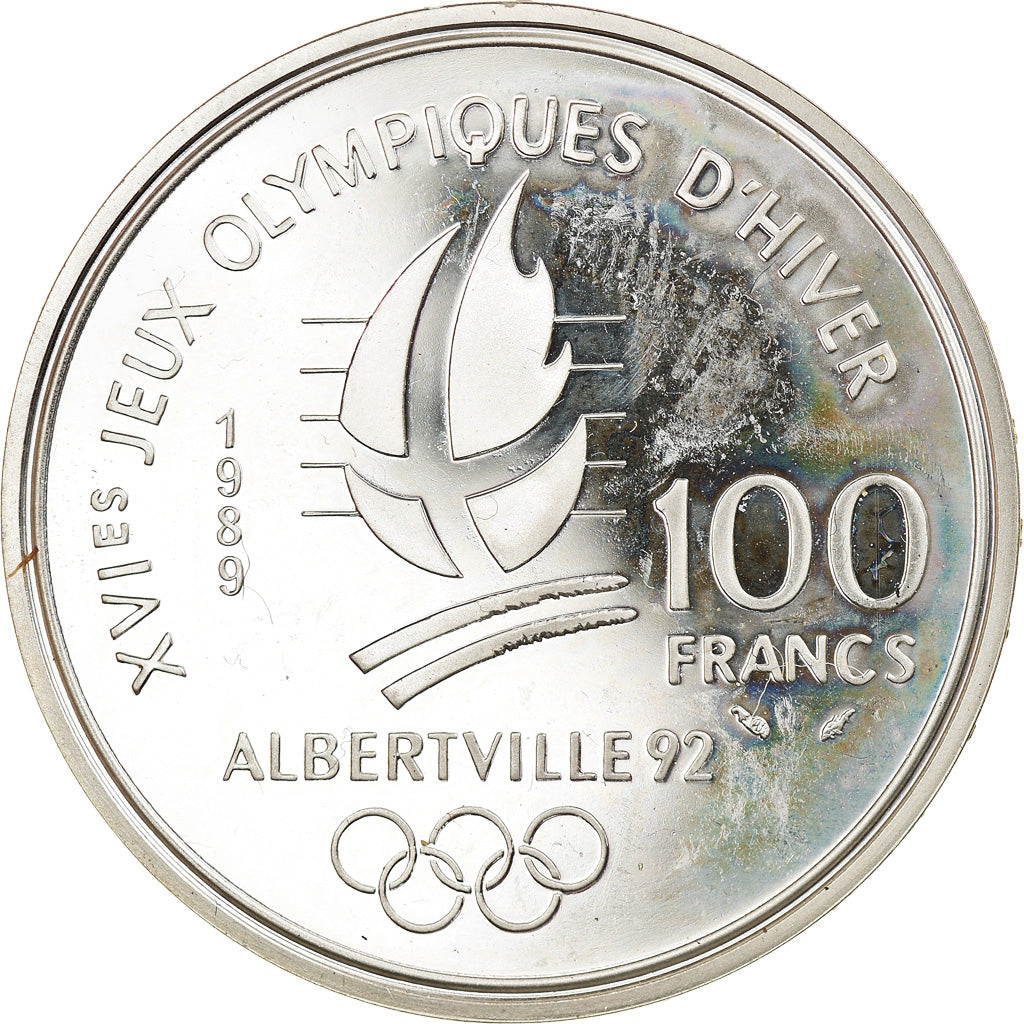 Coin, France, Ice Skating Couple, 100 Francs, 1989, Albertville 92, MS(64)