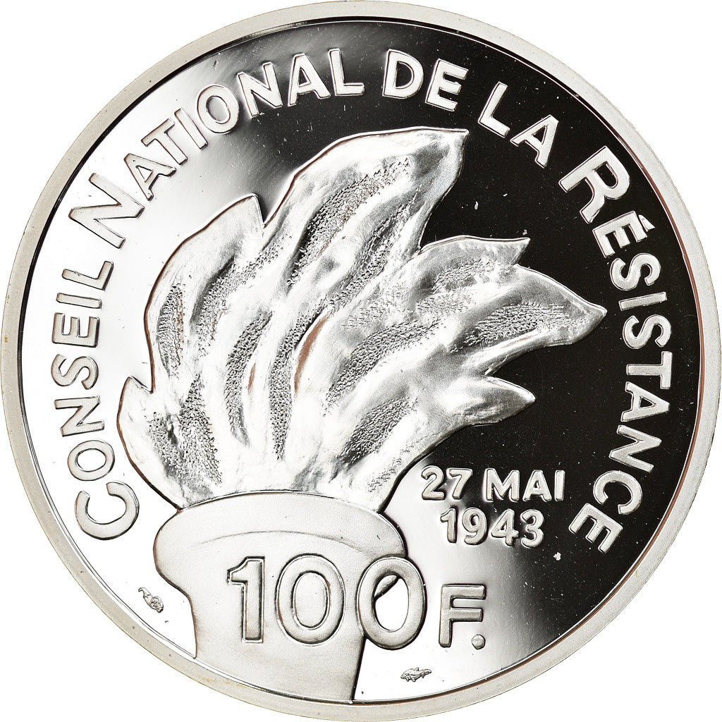 Munten, Frankrijk, Jean Moulin, 100 Francs, 1993, Proof, FDC, Zilver, KM:1023