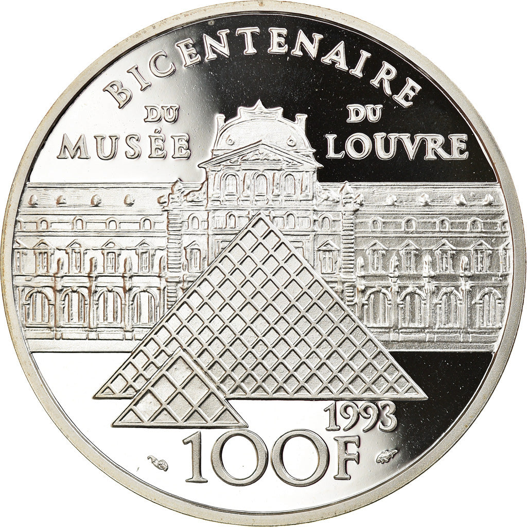 Coin, France, Mona Lisa, 100 Francs, 1993, Proof, MS(65-70), Silver, KM:1017