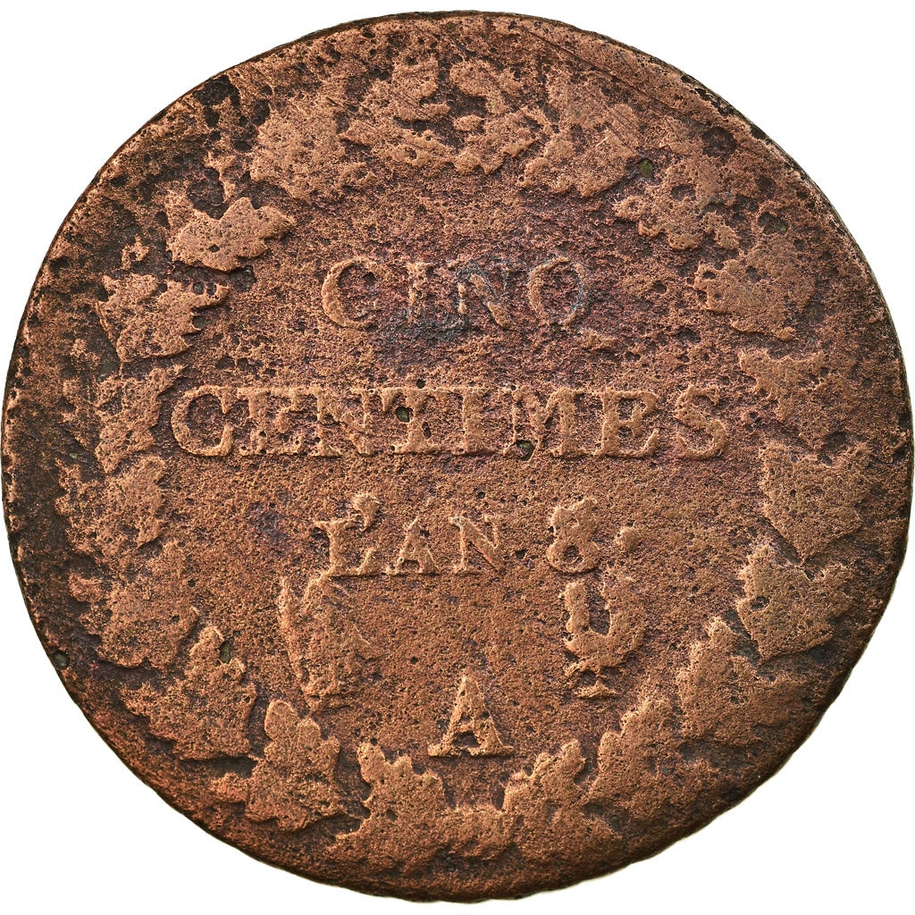 Coin, France, Dupré, 5 Centimes, AN 8/5, Paris, rooster / cornucopia