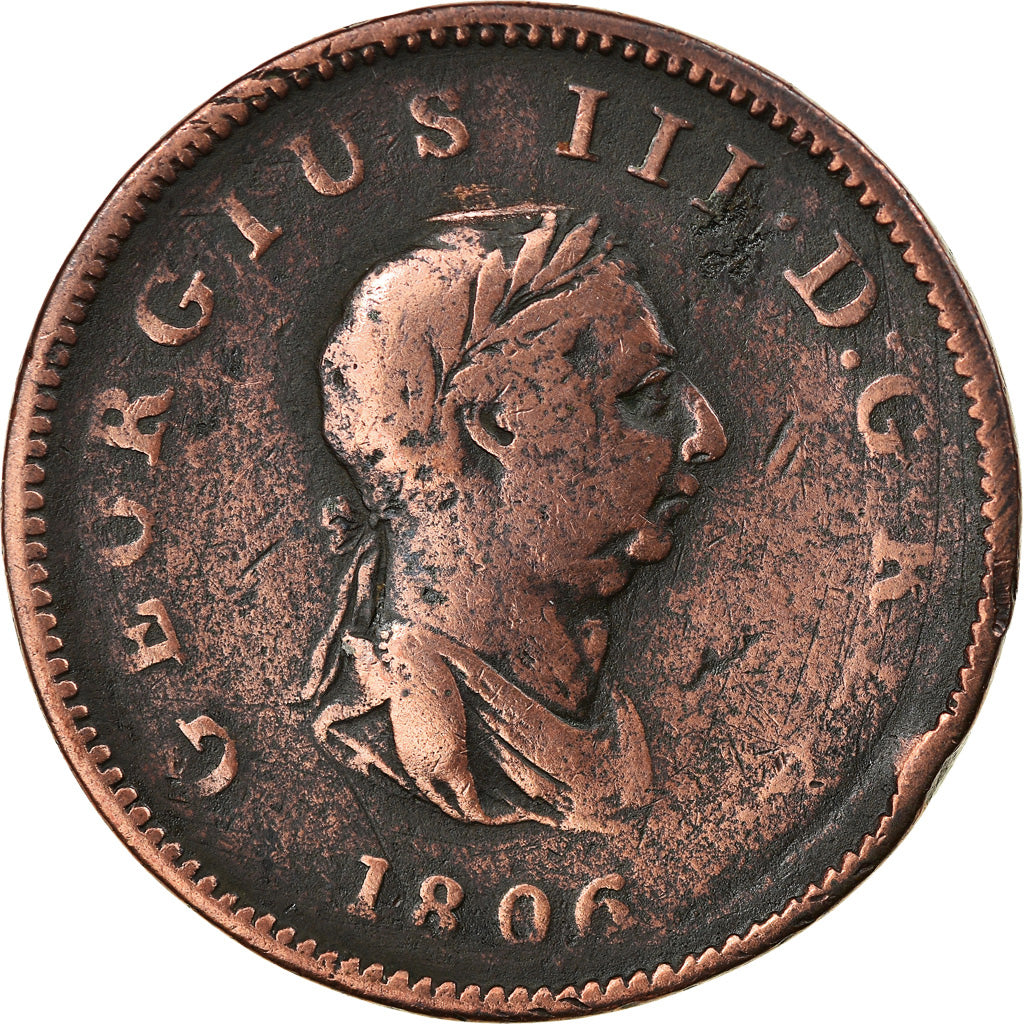 Coin, Great Britain, George III, 1/2 Penny, 1806, VF(20-25), Copper, KM:662