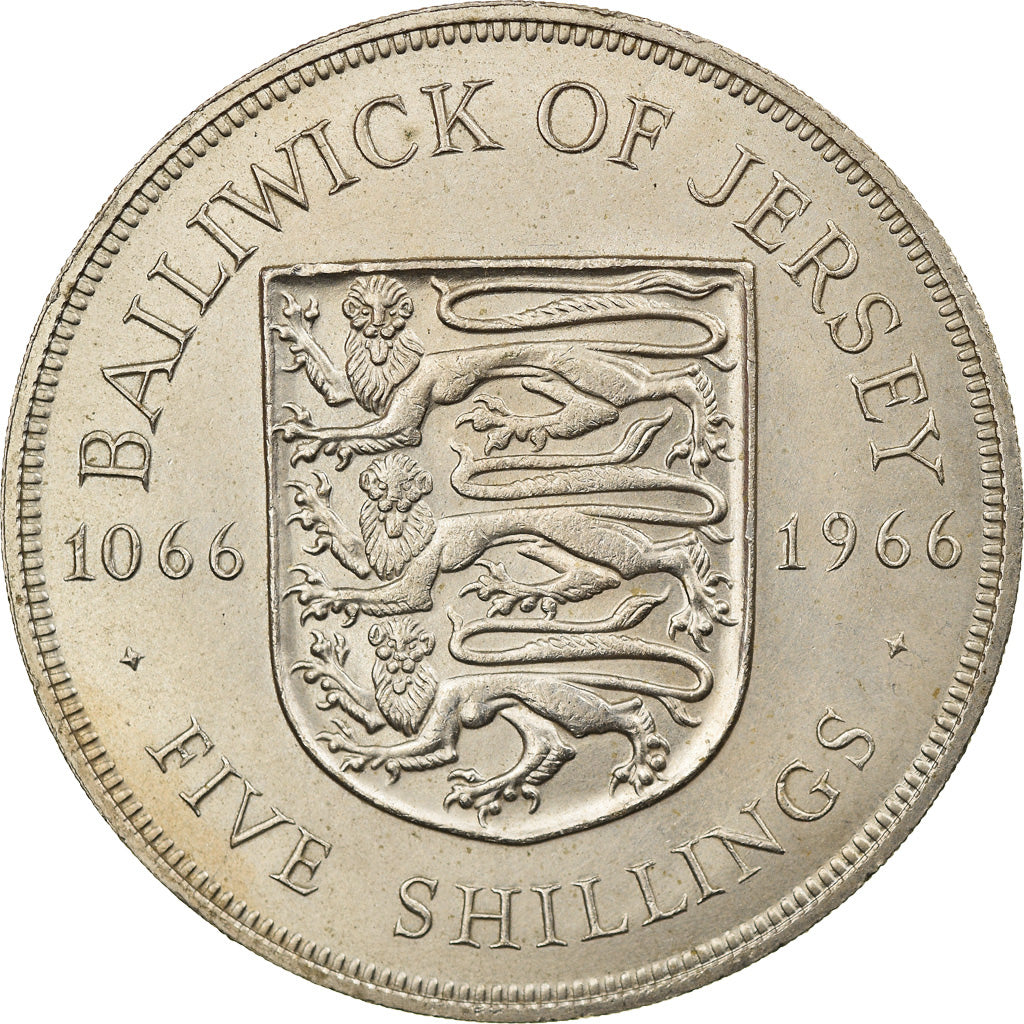Coin, Jersey, Elizabeth II, 5 Shilling, 1966, AU(55-58), Copper-nickel, KM:28