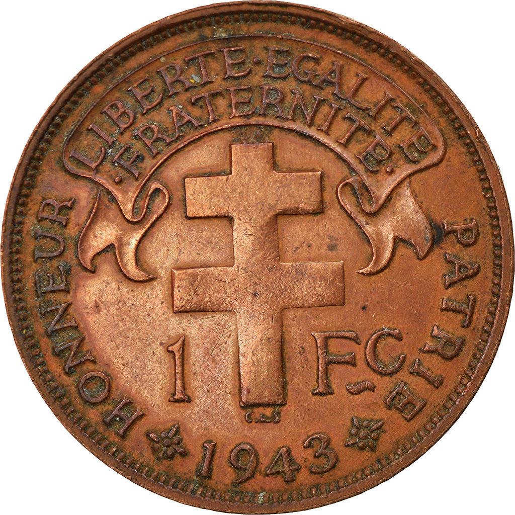 Coin, Madagascar, Franc, 1943, Pretoria, EF(40-45), Bronze, KM:2