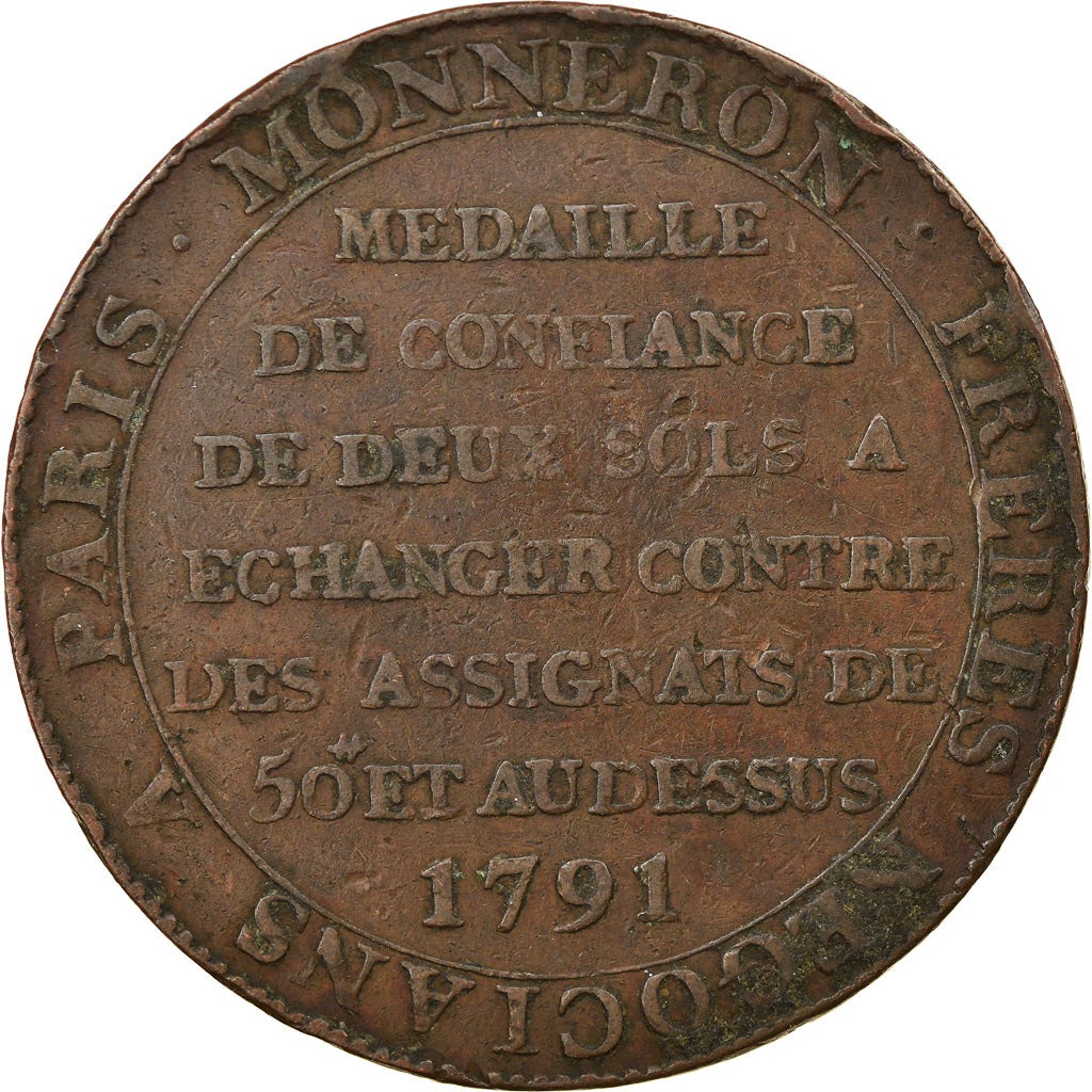 Coin, France, 2 Sols, 1791, VF(30-35), Bronze, KM:Tn23, Brandon:217