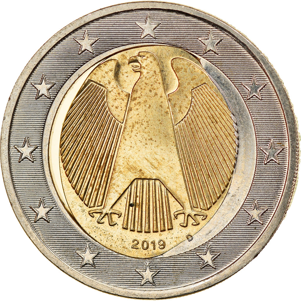 Allemagne, 2 Euro, 2019, Munich, error misaligned core, SPL, Bi-Metallic