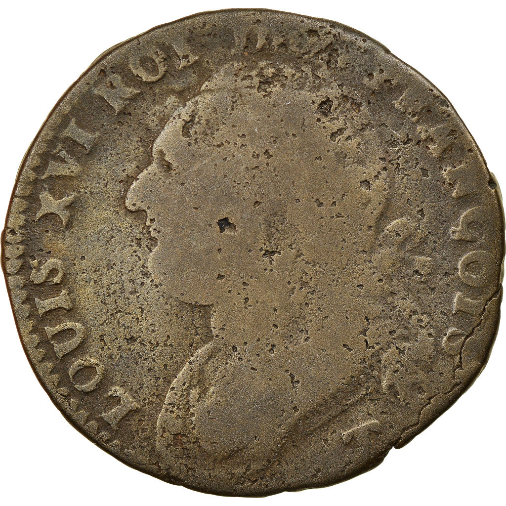 Coin, France, Louis XVI, 12 Deniers, 1792, Nantes, VF(20-25), Bronze, Gadoury:15