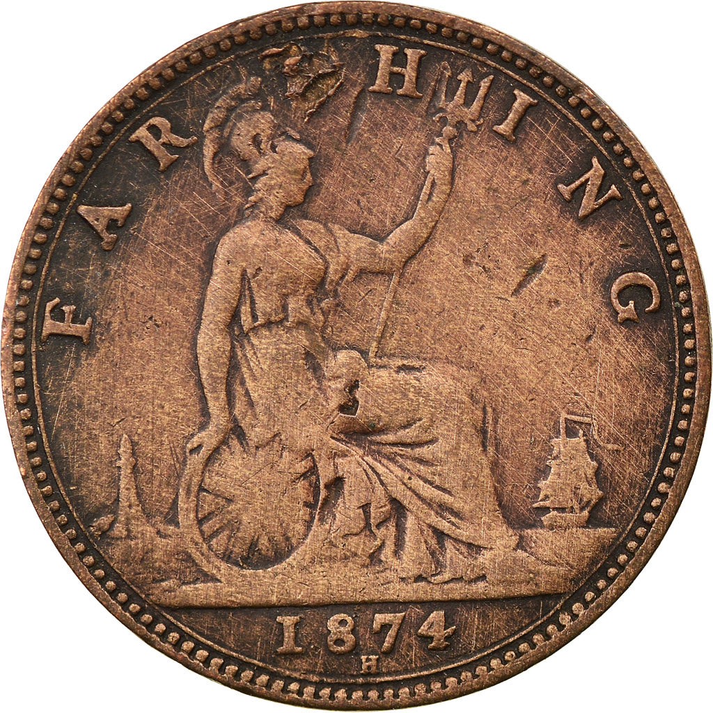Coin, Great Britain, Victoria, Farthing, 1874, VF(30-35), Bronze, KM:753