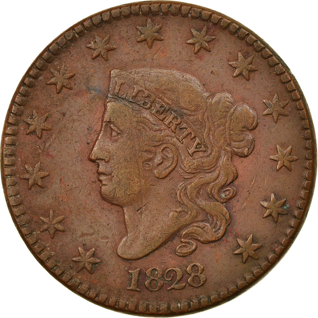 Coin, United States, Coronet Cent, Cent, 1828, U.S. Mint, Philadelphia