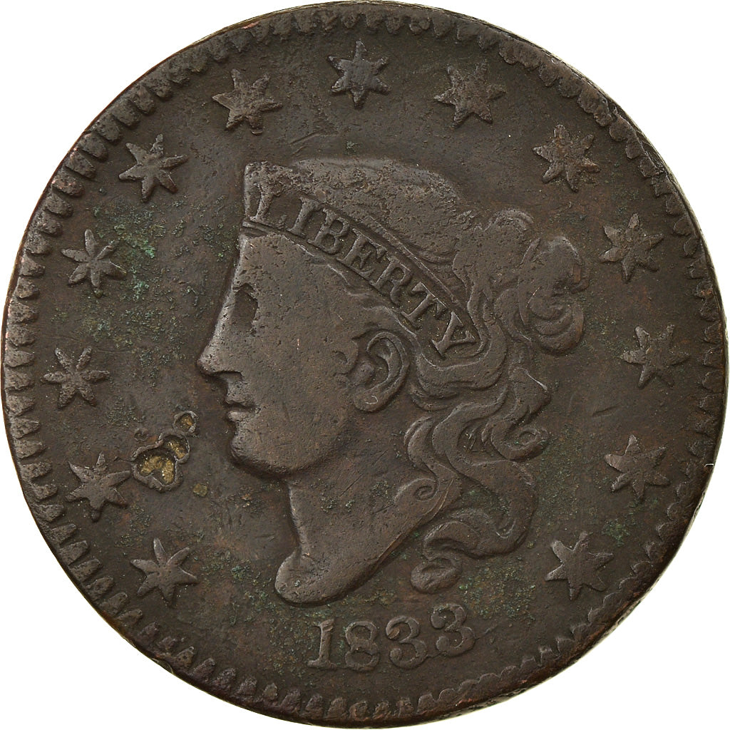 Moneta, Stati Uniti, Coronet Cent, Cent, 1833, U.S. Mint, Philadelphia, MB