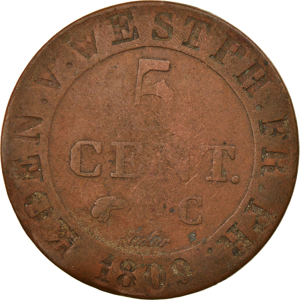 Münze, Deutsch Staaten, WESTPHALIA, Jerome, 5 Centimes, 1809, Cassel, S+