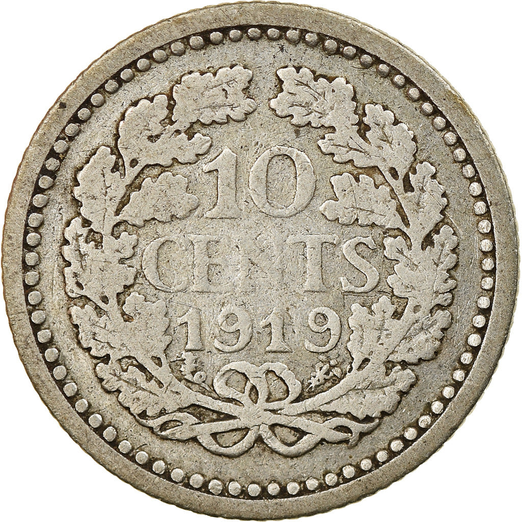 Moneta, Paesi Bassi, Wilhelmina I, 10 Cents, 1919, MB, Argento, KM:145