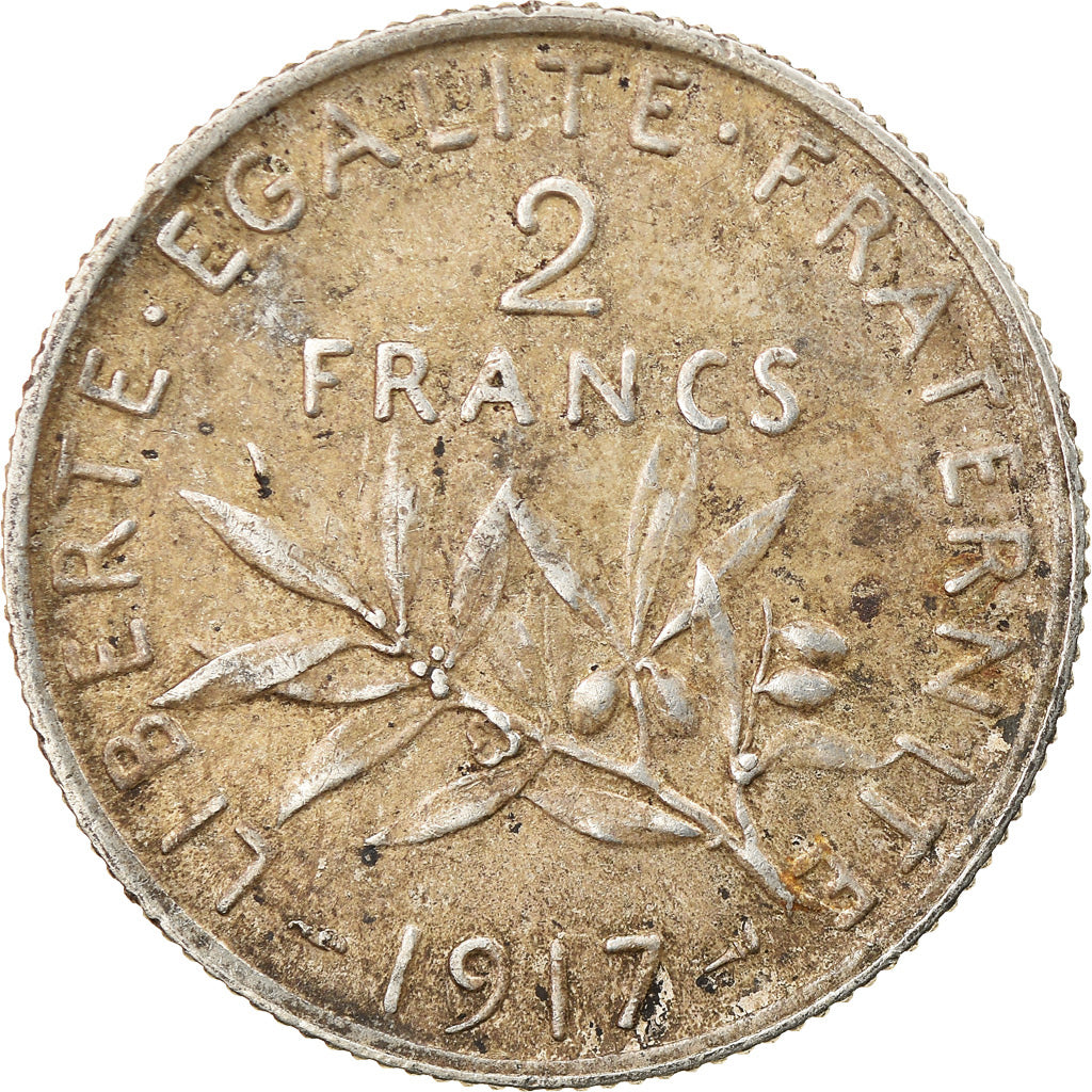 Moeda, França, Semeuse, 2 Francs, 1917, Paris, EF(40-45), Prata, KM:845.1
