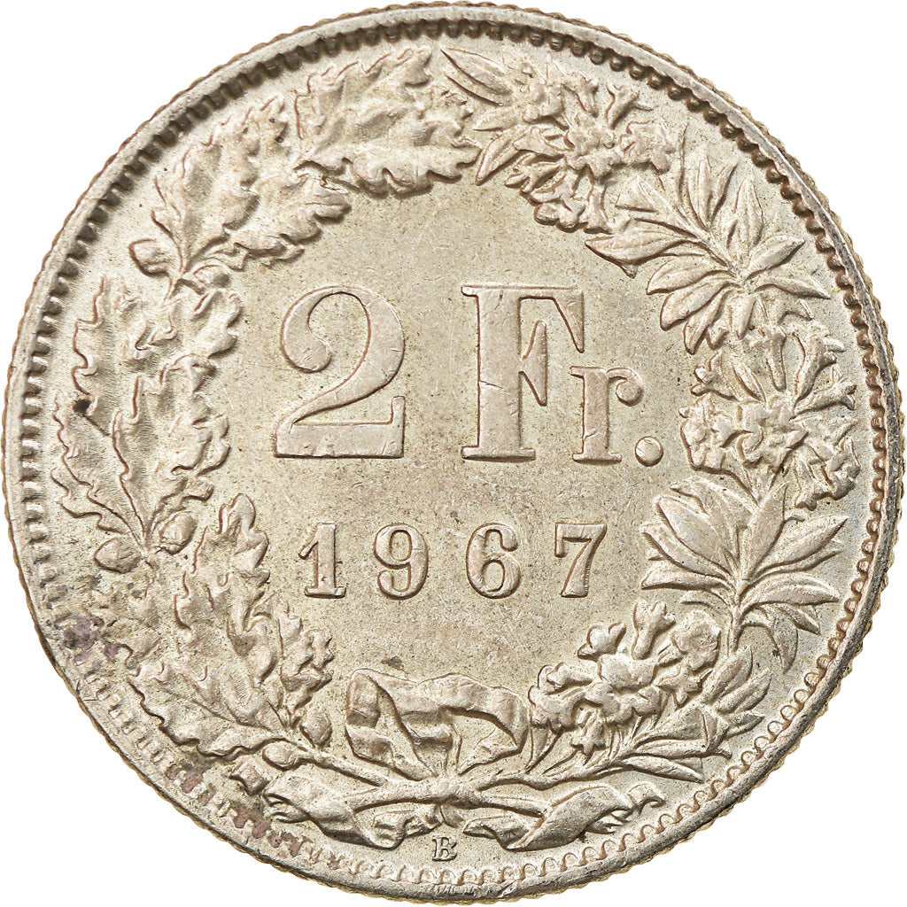 Münze, Schweiz, 2 Francs, 1967, Bern, SS+, Silber, KM:21