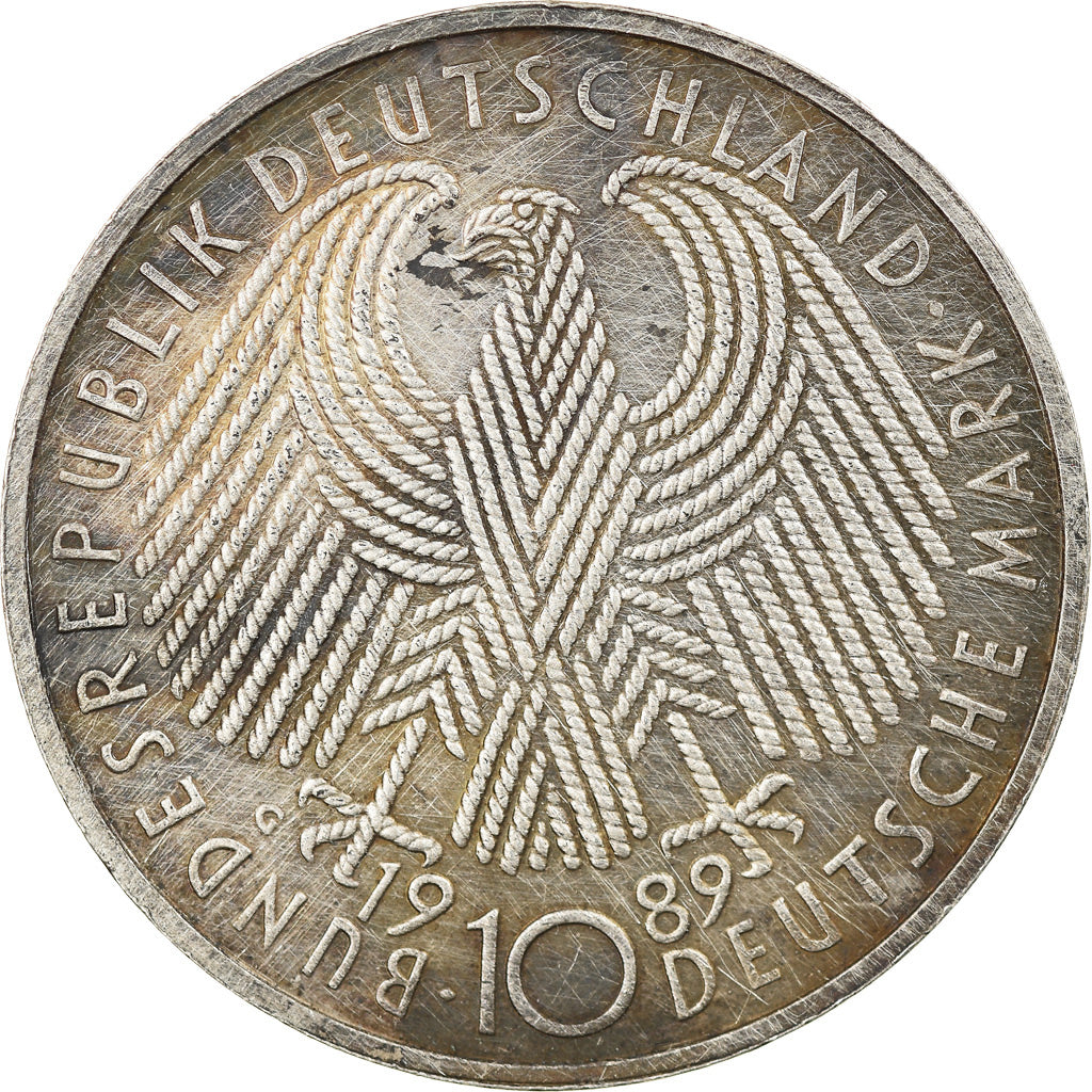 Moeda, ALEMANHA - REPÚBLICA FEDERAL, 10 Mark, 1989, Karlsruhe, Germany
