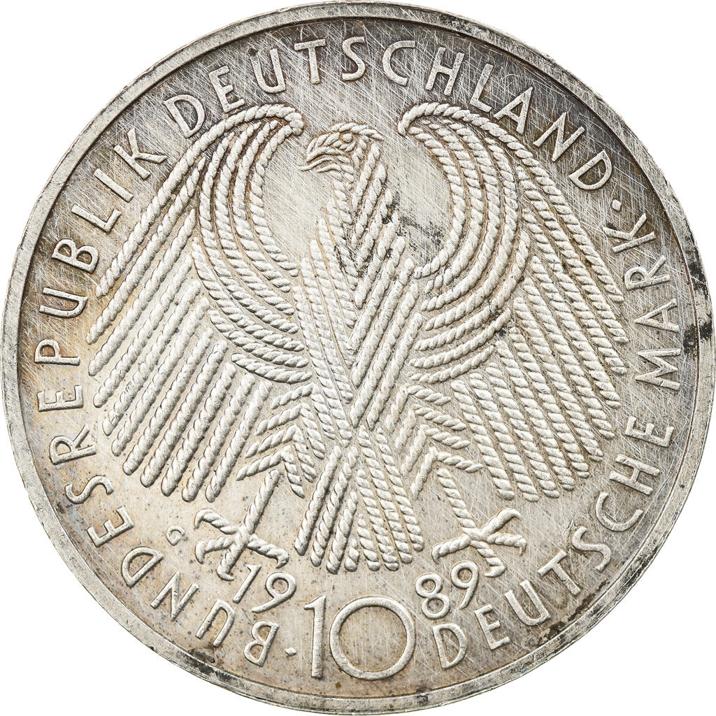 Moeda, ALEMANHA - REPÚBLICA FEDERAL, 10 Mark, 1989, Karlsruhe, Germany