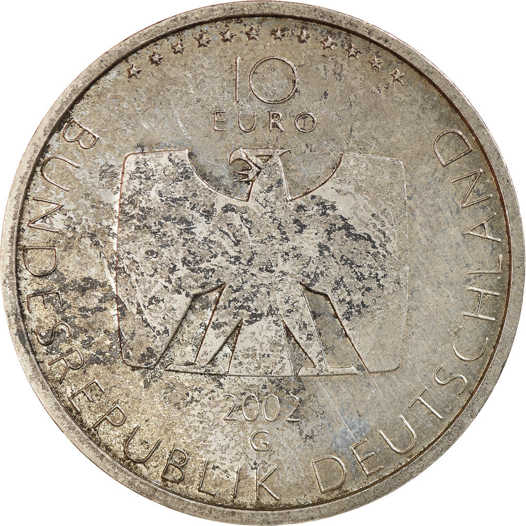 GERMANY - FEDERAL REPUBLIC, 10 Euro, 2002, Karlsruhe, AU(55-58), Silver, KM:219