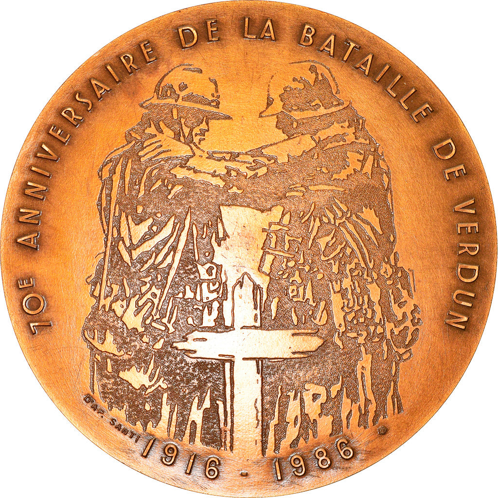 França, Medal, 70ème Anniversaire de la Bataille de Verdun, WAR, 1986, Santi