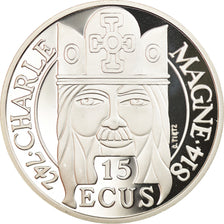 Coin, France, Charlemagne, 100 Francs-15 Ecus, 1990, BE, MS(65-70), Silver