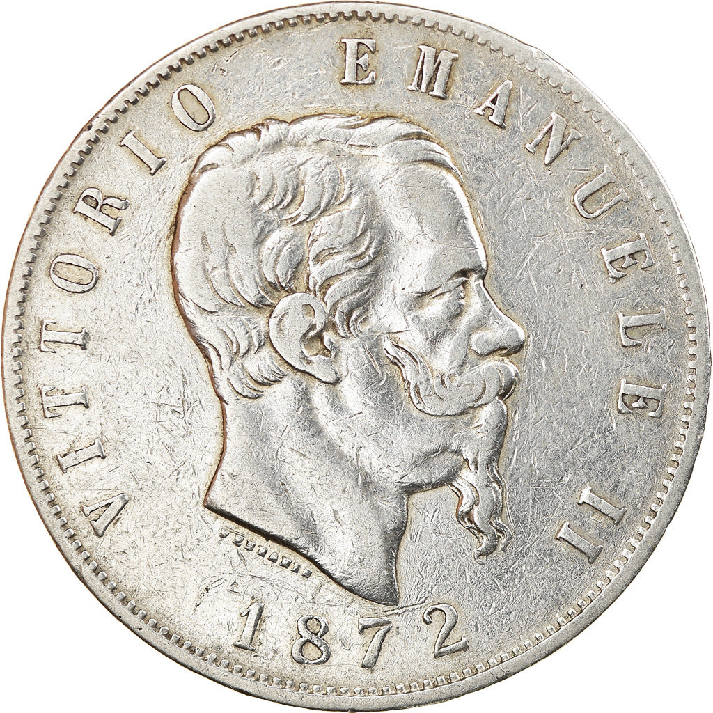 Coin, Italy, Vittorio Emanuele II, 5 Lire, 1872, Milan, VF(30-35), Silver