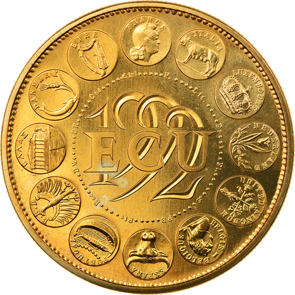 France, Medal, Ecu Europa, Marianne, 1992, Rodier, MS(63), Gilt Bronze