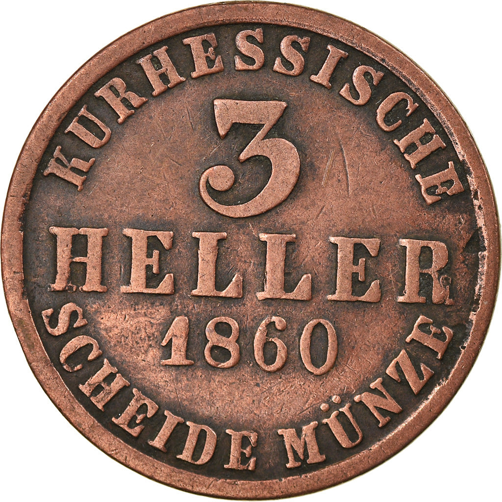 Moneta, Stati tedeschi, HESSE-CASSEL, Friedrich Wilhelm, 3 Heller, 1860, MB+