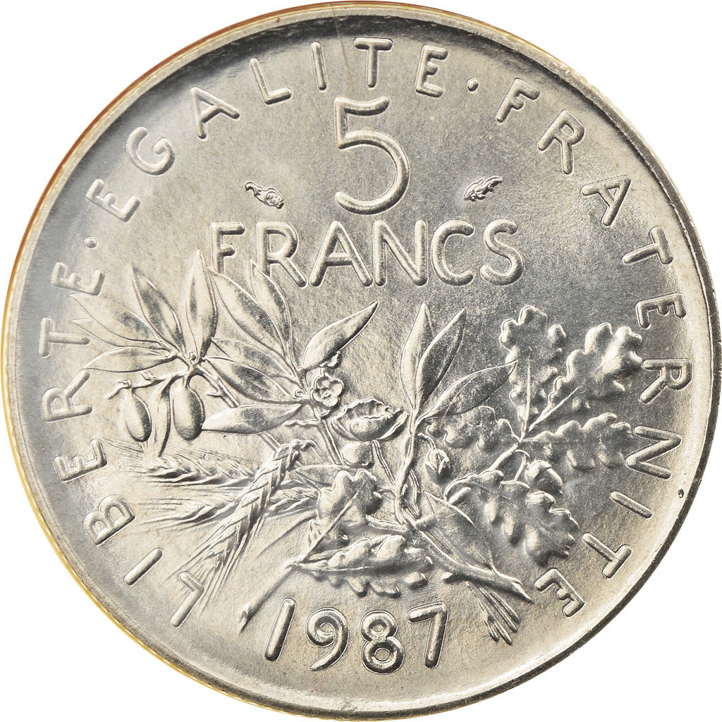 Münze, Frankreich, Semeuse, 5 Francs, 1987, Paris, BU, STGL, Nickel Clad