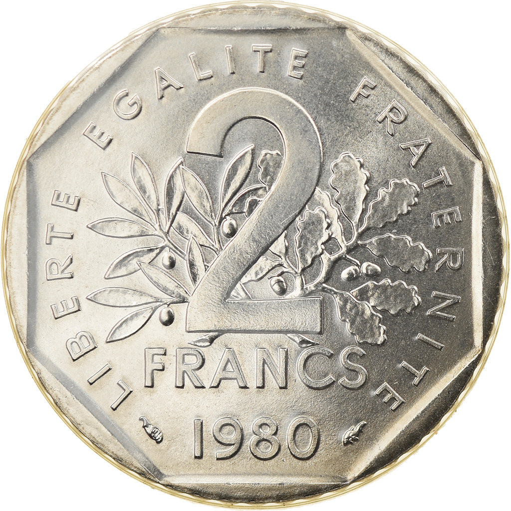 Munten, Frankrijk, Semeuse, 2 Francs, 1980, Paris, FDC, FDC, Nickel, KM:942.1