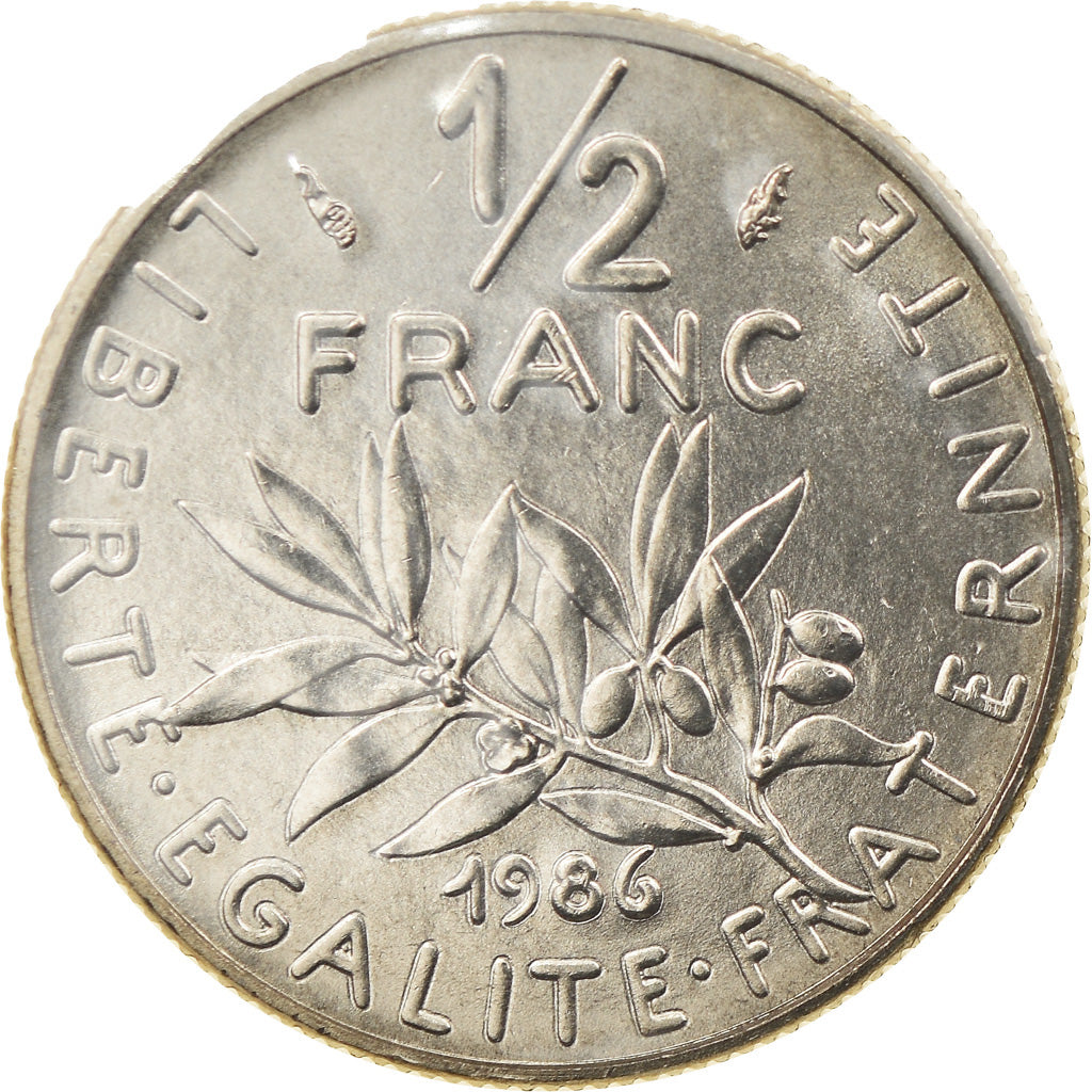 Moeda, França, Semeuse, 1/2 Franc, 1986, Paris, BU, MS(65-70), Níquel