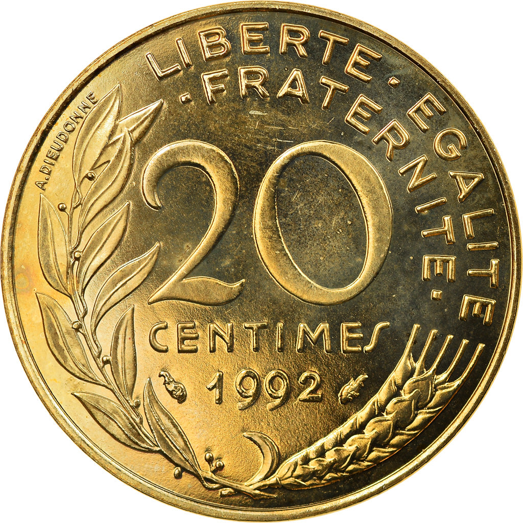 Coin, France, Marianne, 20 Centimes, 1992, Paris, Medal alignment, MS(64)