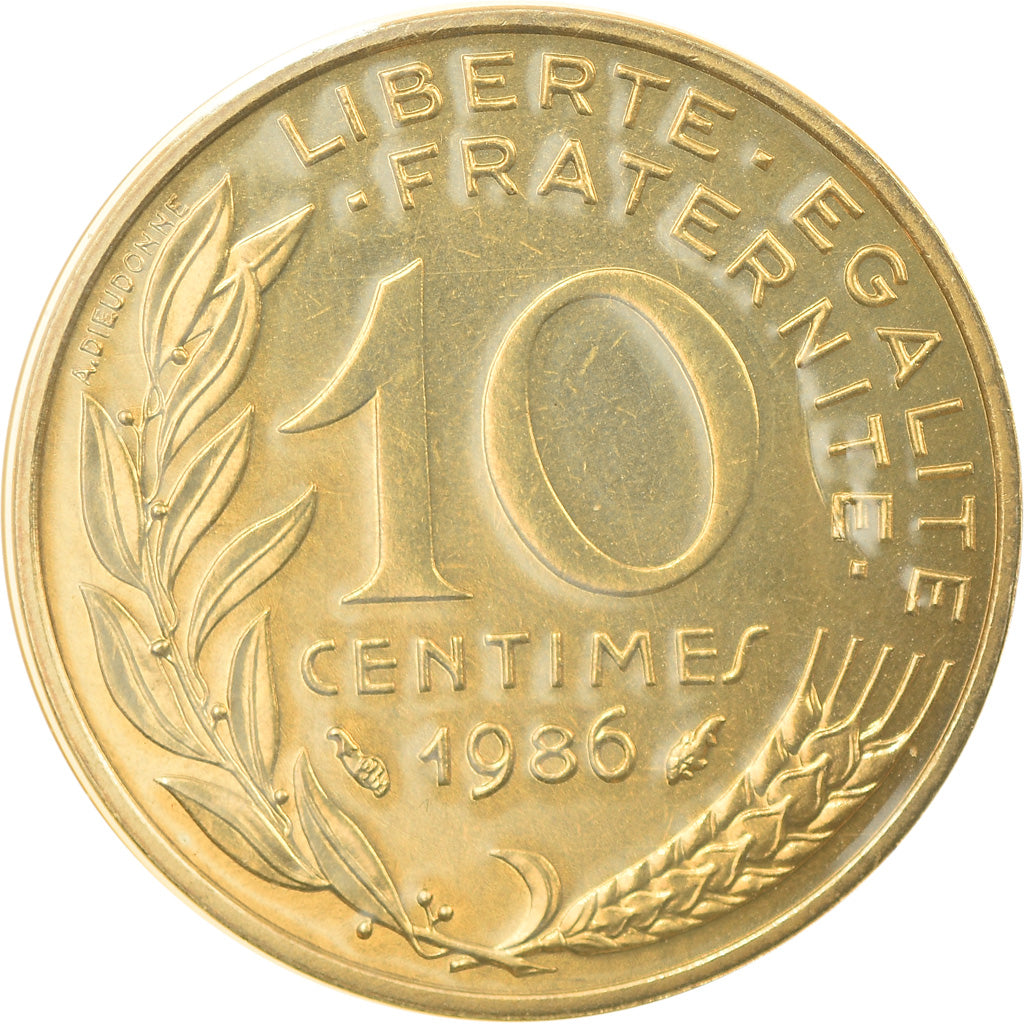 Munten, Frankrijk, Marianne, 10 Centimes, 1986, Paris, FDC, Aluminum-Bronze