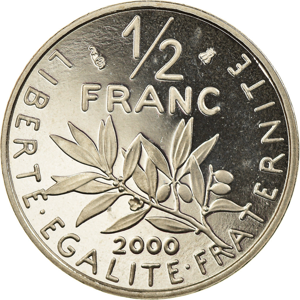 Munten, Frankrijk, Semeuse, 1/2 Franc, 2000, Paris, Proof, UNC, Nickel