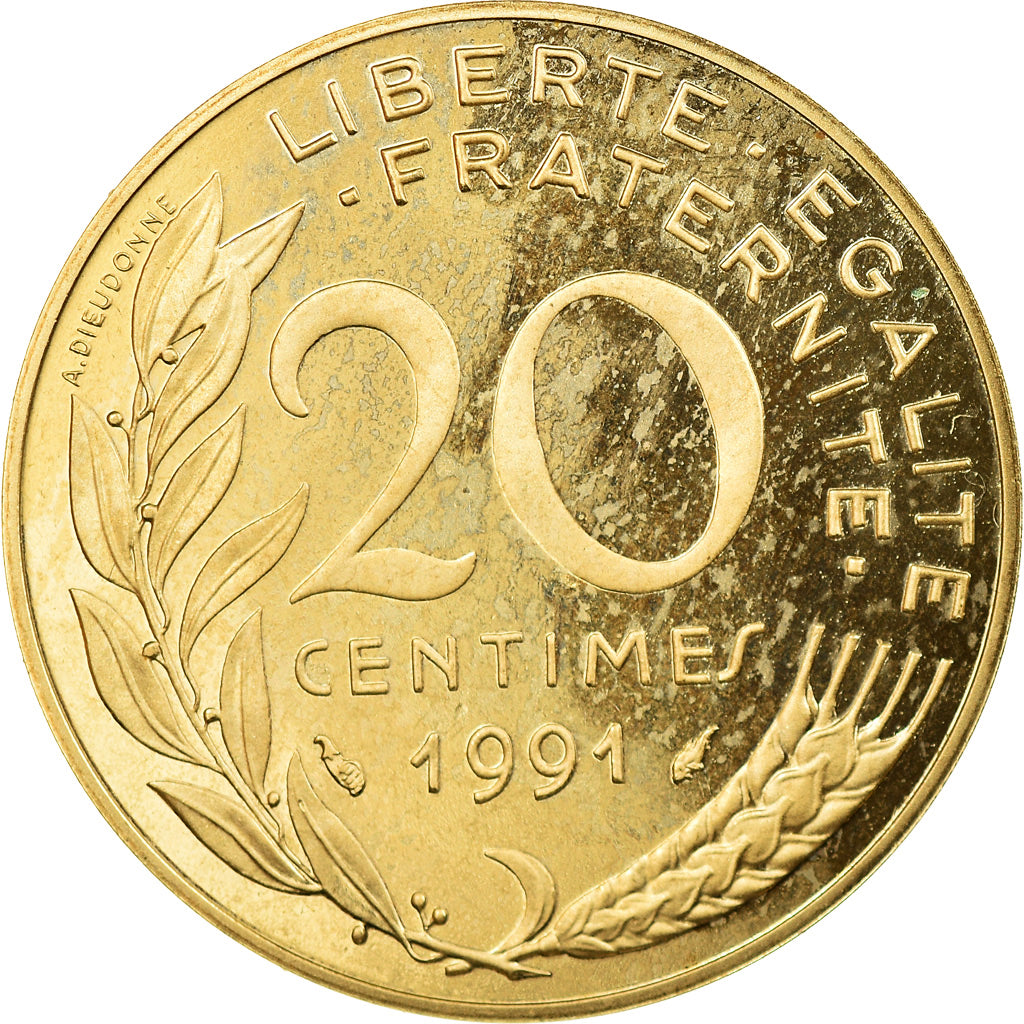 Munten, Frankrijk, Marianne, 20 Centimes, 1991, Paris, BE, UNC, Aluminum-Bronze