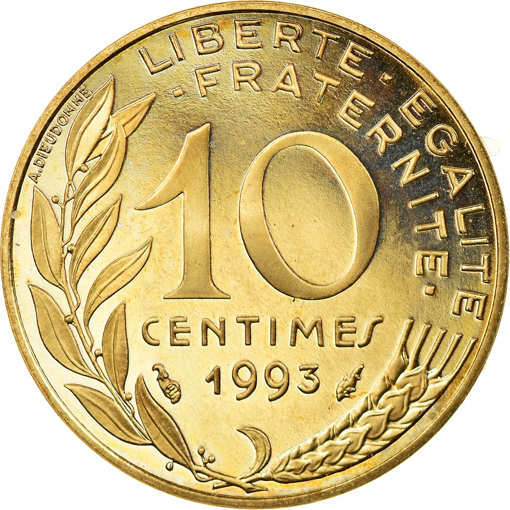 Moeda, França, Marianne, 10 Centimes, 1993, Paris, Proof, MS(64)