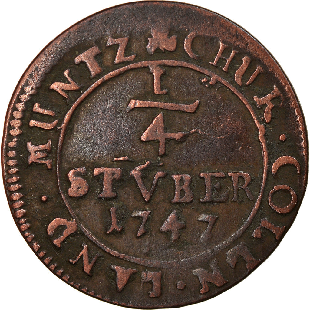 Münze, Deutsch Staaten, COLOGNE, Clemens August, 1/4 St, 1747, Cologne, S+
