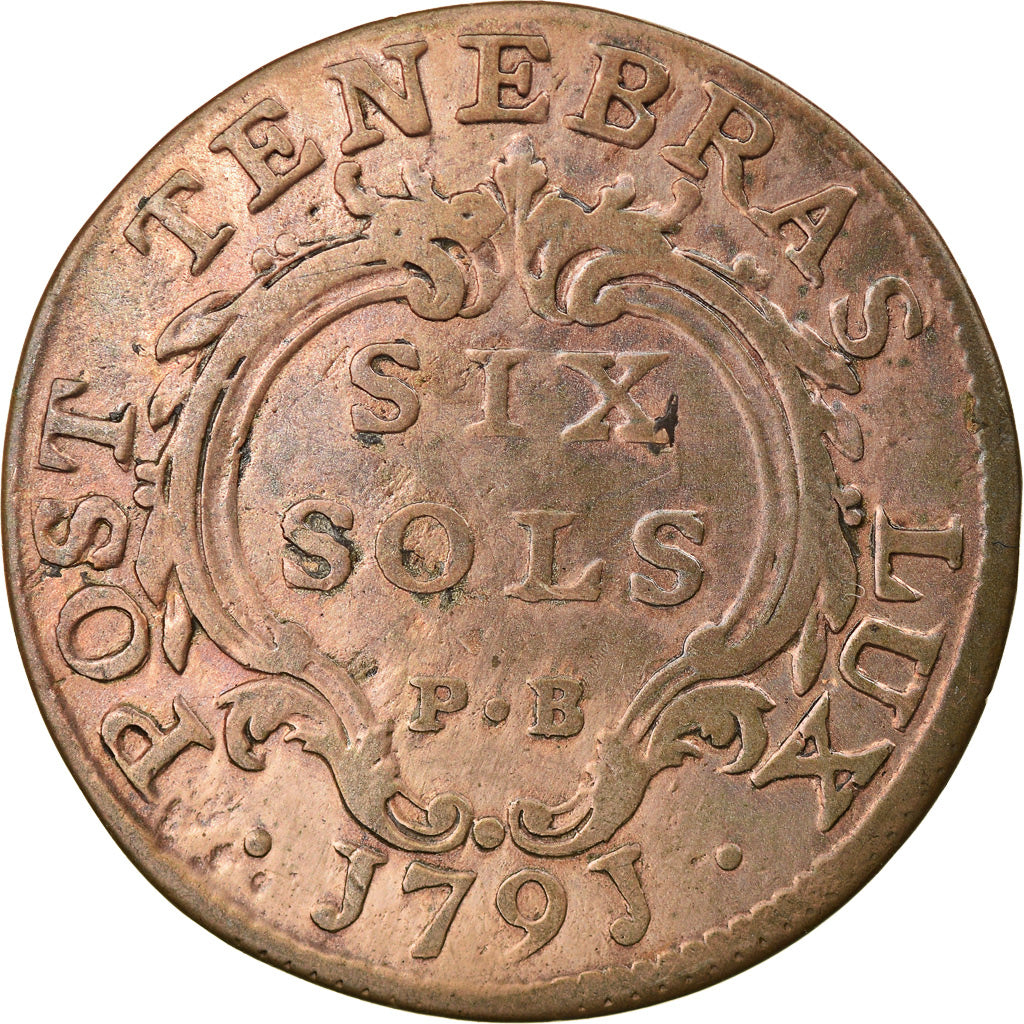 Coin, SWISS CANTONS, GENEVA, 6 Sols, 1791, EF(40-45), Billon, KM:82