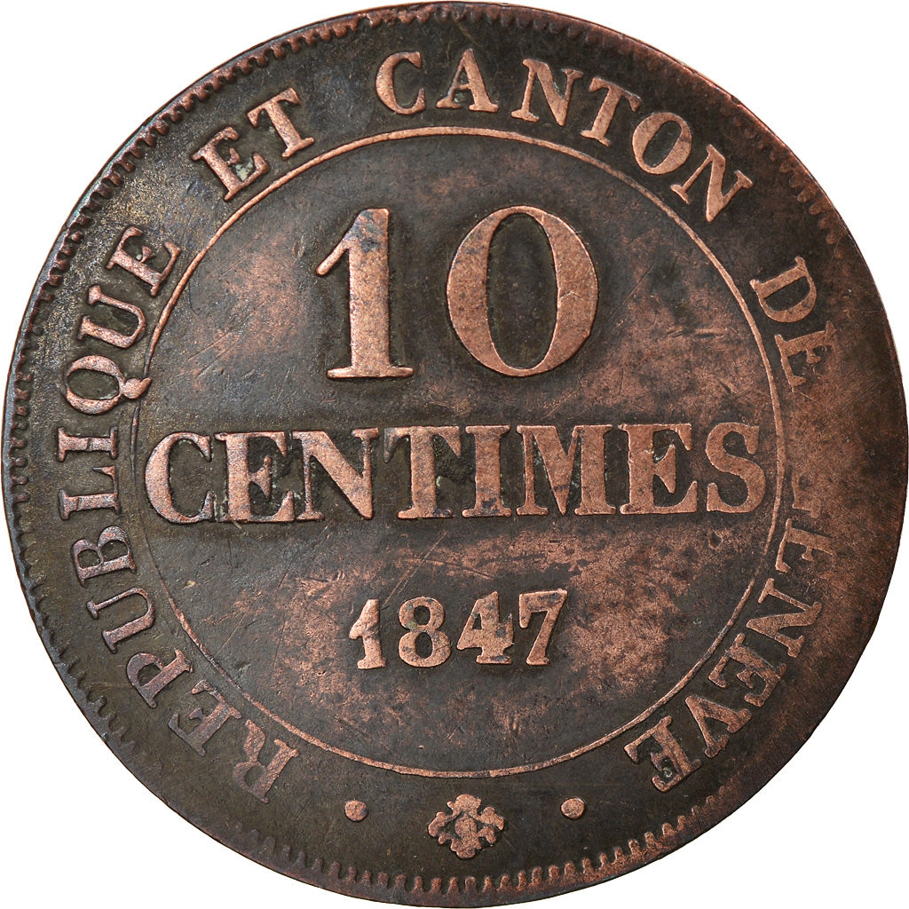 Coin, SWISS CANTONS, GENEVA, 10 Centimes, 1847, Bern, EF(40-45), Billon, KM:134
