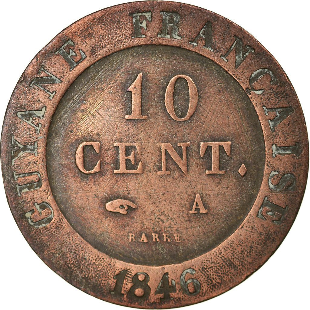 Monnaie, FRENCH GUIANA, 10 Centimes, 1846, Paris, TTB, Billon, KM:A2