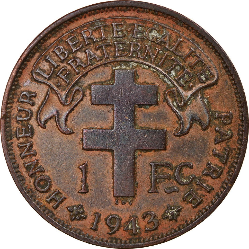 Coin, Cameroon, Franc, 1943, Pretoria, EF(40-45), Bronze, KM:5, Lecompte:16