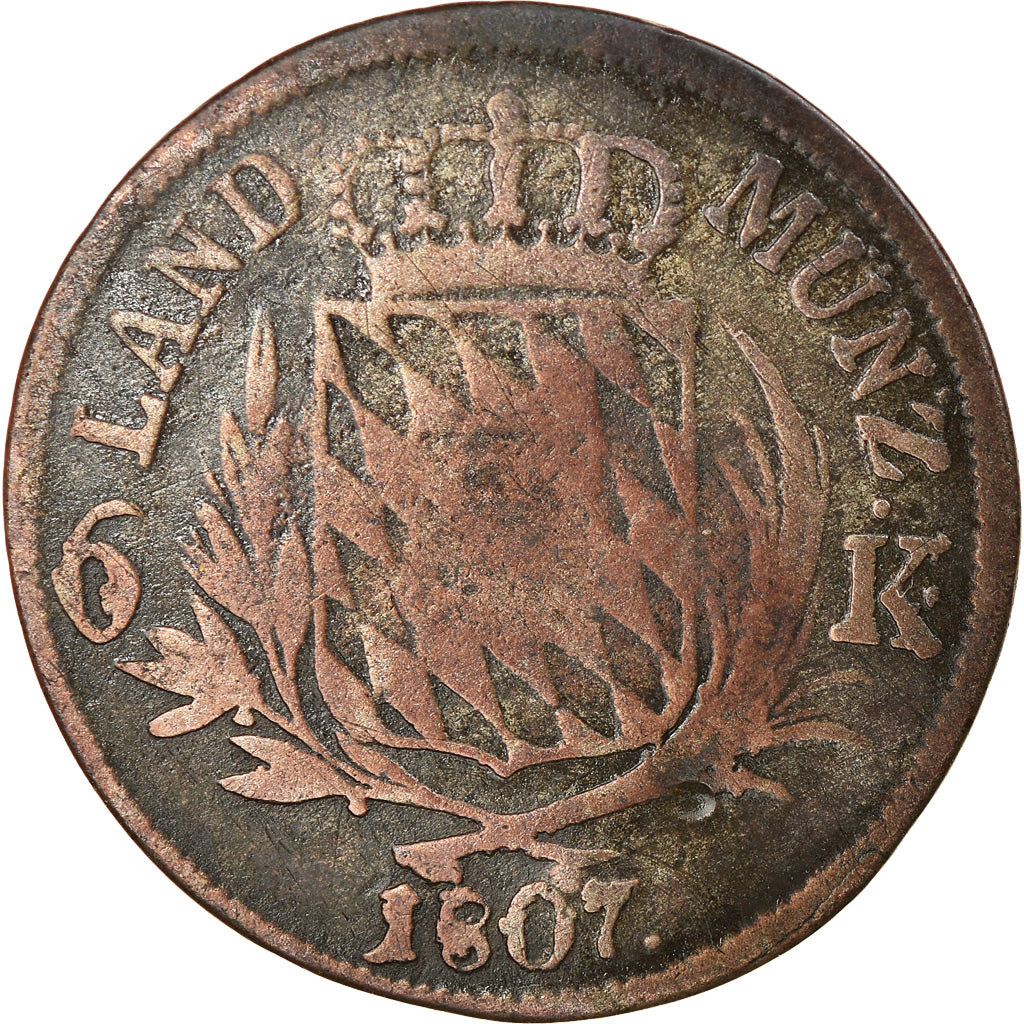 Monnaie, Etats allemands, BAVARIA, Maximilian IV, Josef, 6 Kreuzer, 1807, TB