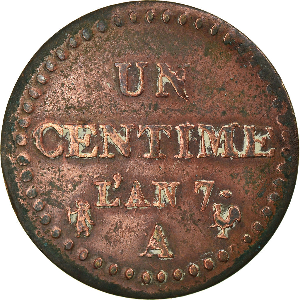 Moneta, Francia, Dupré, Centime, AN 7, Paris, MB+, Bronzo, KM:646, Gadoury:76