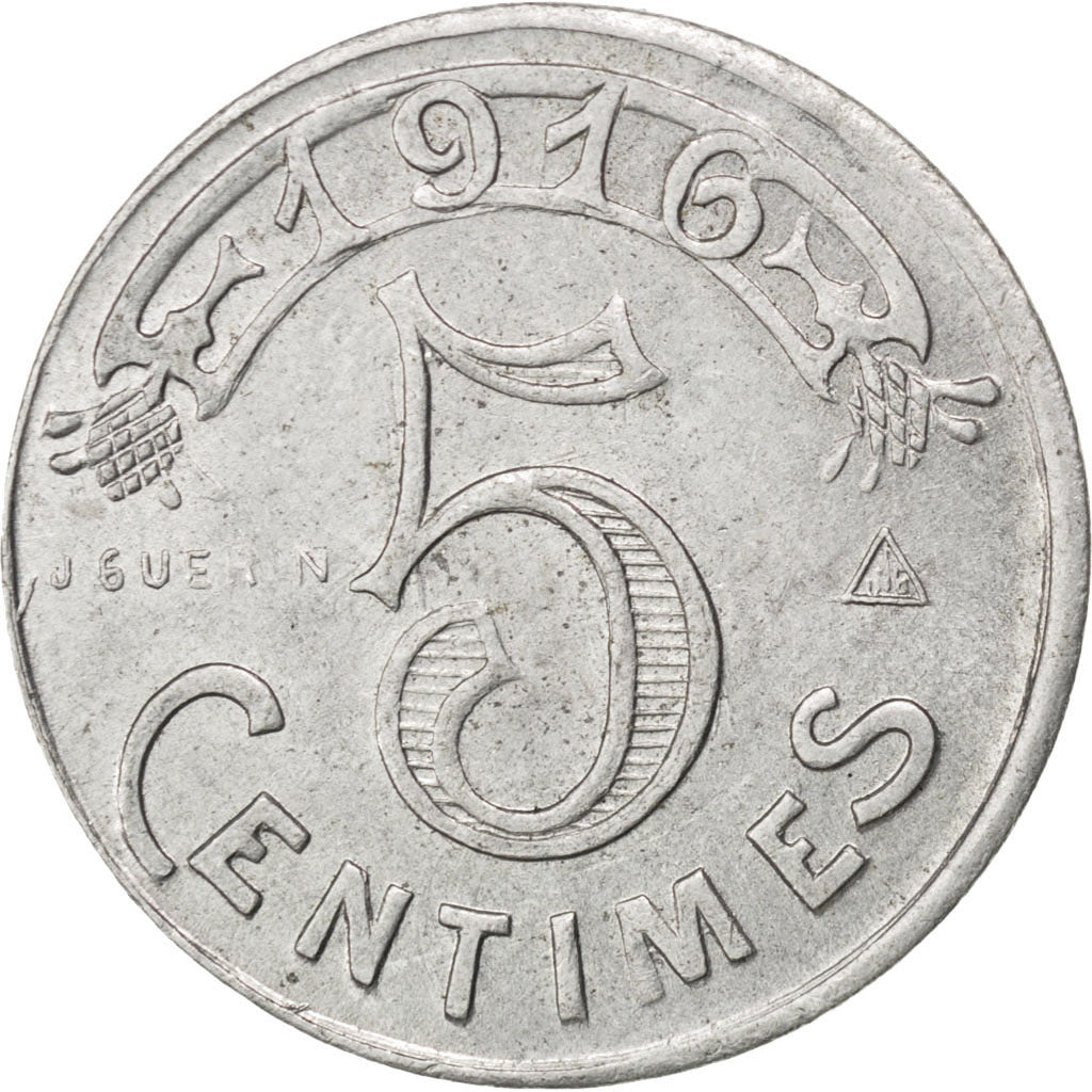 France, 5 Centimes, 1916, AU(50-53), Aluminium, Elie #10.1A, 1.38