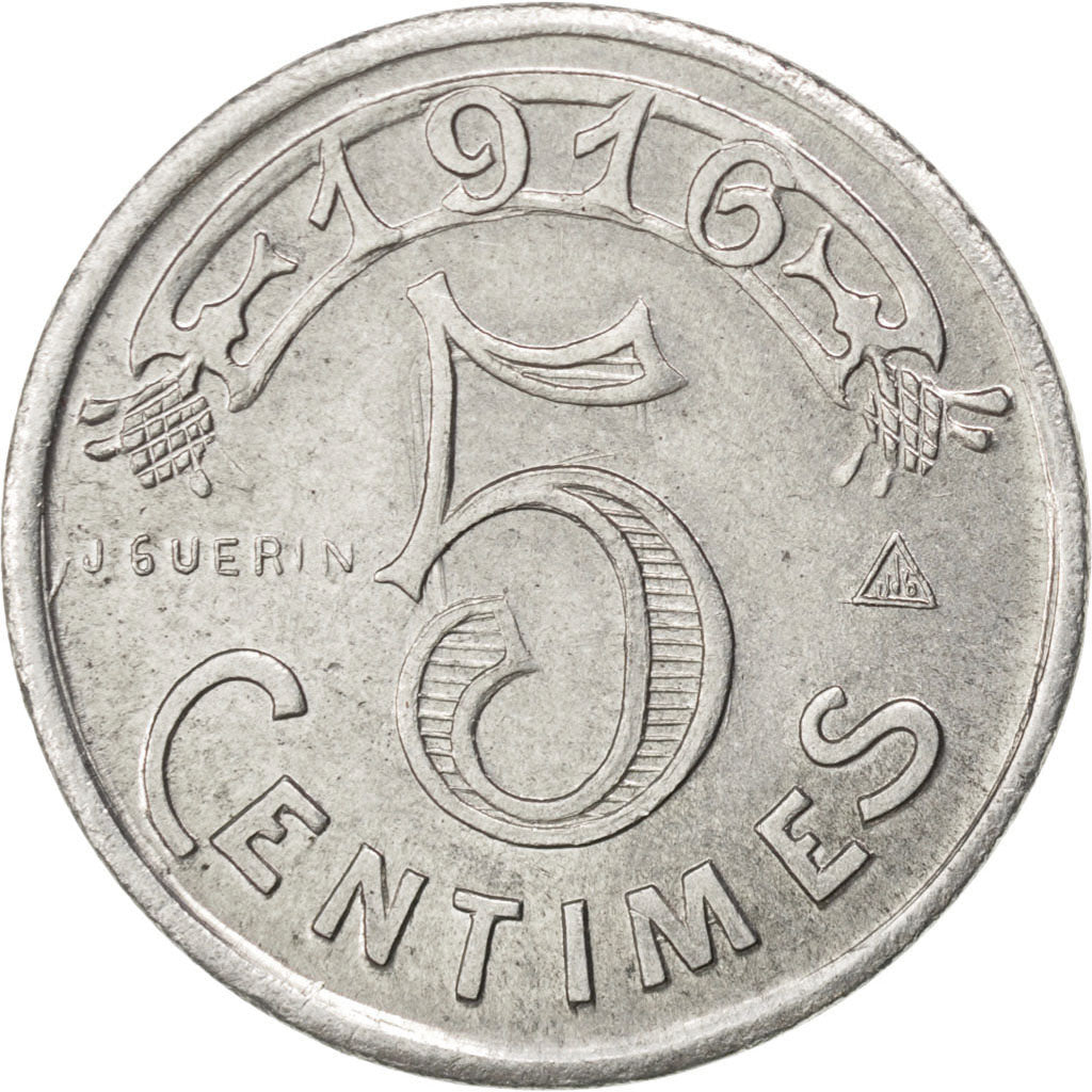 France, 5 Centimes, 1916, AU(55-58), Aluminium, Elie #10.1A, 1.70