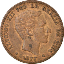 Coin, Spain, Alfonso XII, 10 Centimos, 1877, Madrid, AU(50-53), Bronze, KM:675