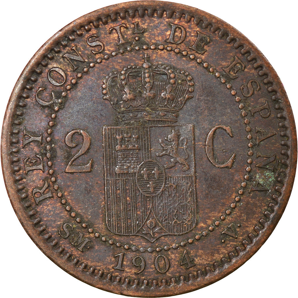 Münze, Spanien, Alfonso XIII, 2 Centimos, 1904, VZ, Kupfer, KM:722