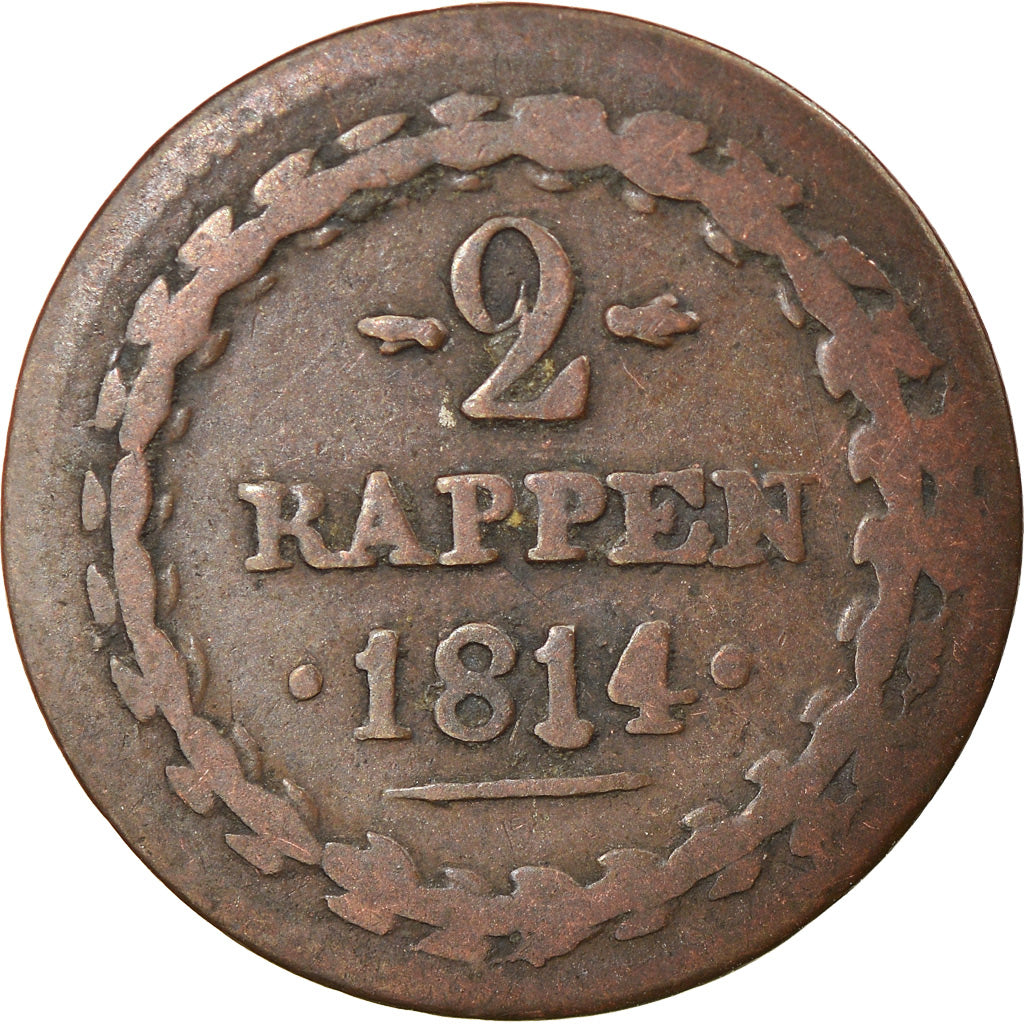 Moneta, CANTONI SVIZZERI, AARGAU, 2 Rappen, 1814, MB, Biglione, KM:11