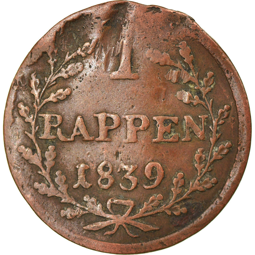Coin, SWISS CANTONS, LUZERN, Rappen, 1839, VF(20-25), Copper, KM:118