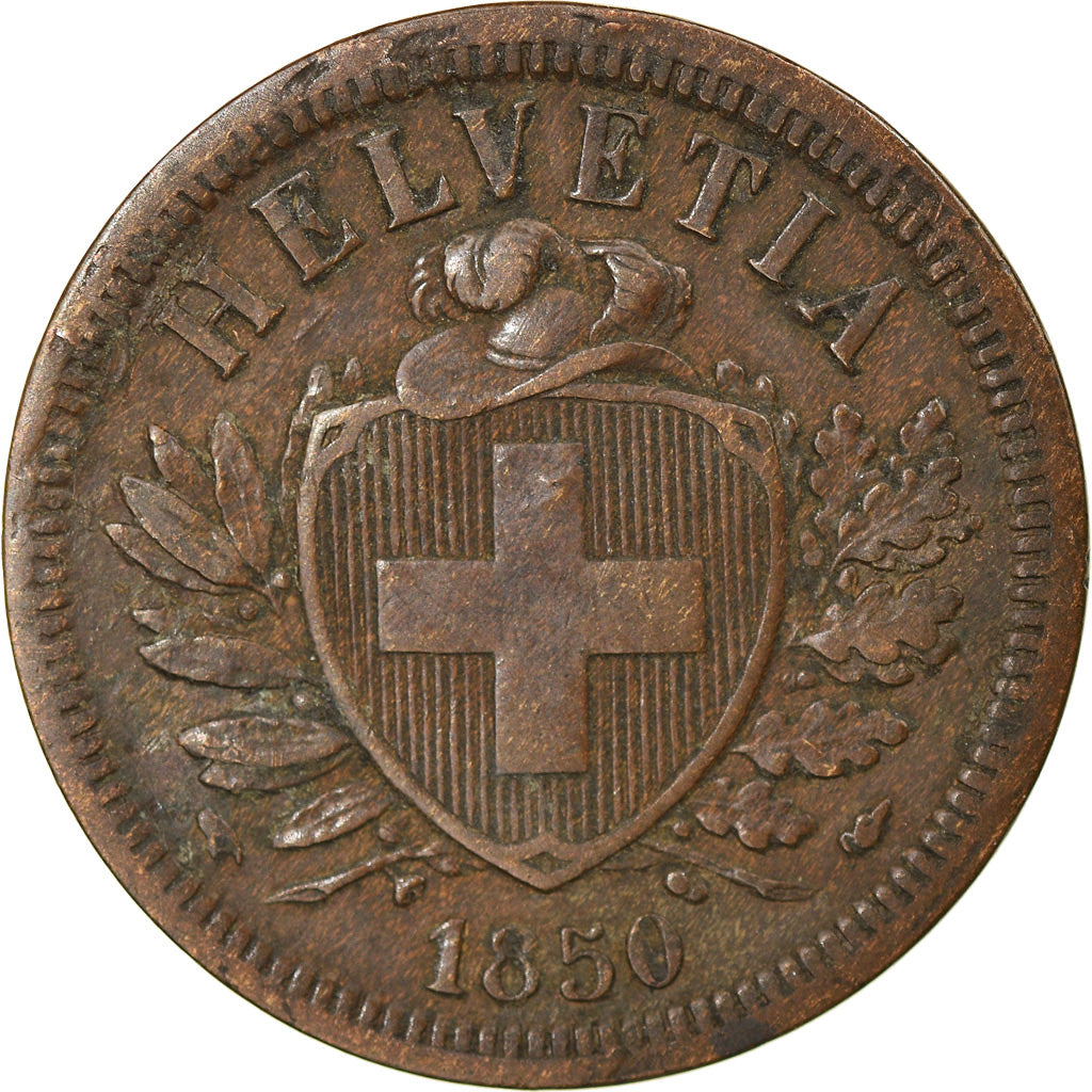 Coin, Switzerland, 2 Rappen, 1850, Paris, EF(40-45), Bronze, KM:4.1