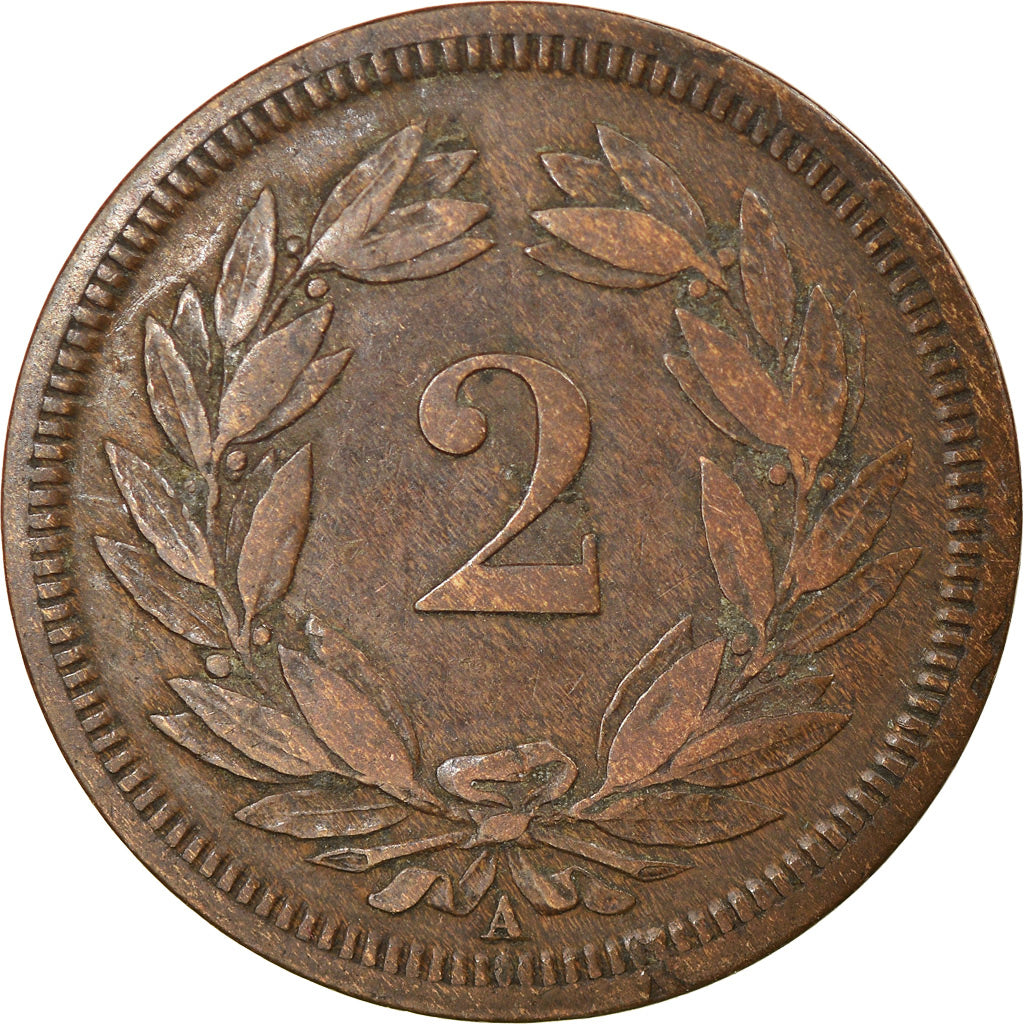 Coin, Switzerland, 2 Rappen, 1850, Paris, EF(40-45), Bronze, KM:4.1